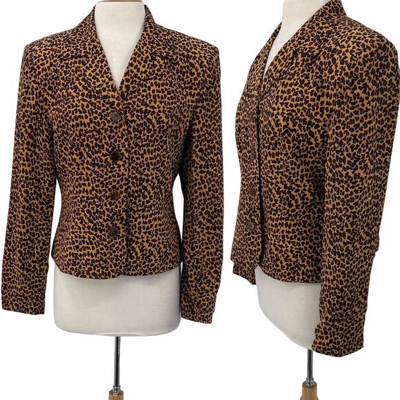 Vintage 90s Casual Corner Blazer Silk Button Down Cheetah Leopard Print NEW 12 - Picture 1 of 8